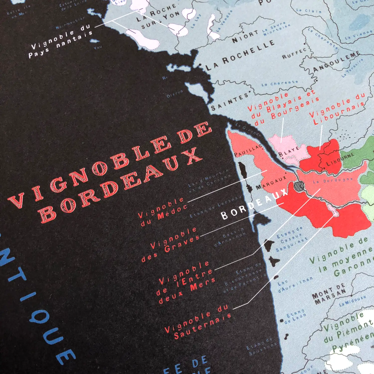 Carte des vins de France réalisée par l'atelier Blay-Foldex