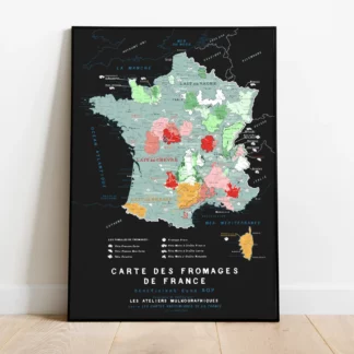 carte géographique présentant les régions de production des fromages français