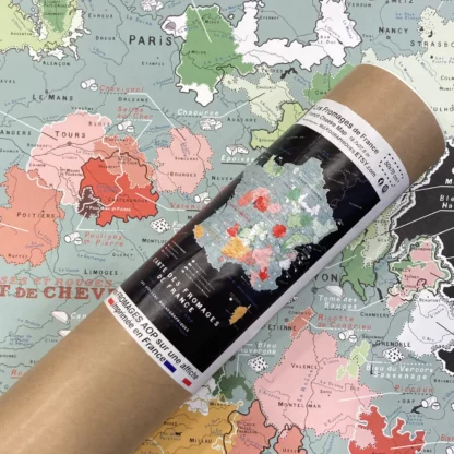 carte des fromages français dans un tube en carton recyclable